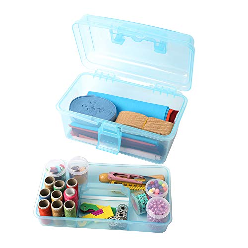 BangQiao Multipurpose Plastic Art and Craft Supply Storage Container Bin Case with Removable Tray and Handle, First Aid Box Organizer, Clear&Blue - color: clear/blue