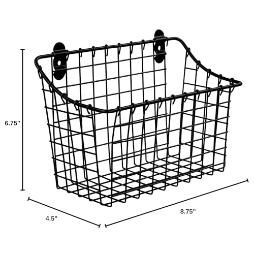 Spectrum Large Wall Mounted Wire Basket Matte Black Kitchen Wall Mount Organizer Storage Basket, Wire Basket for Bathroom Pantry Organization, Wall Mount Hanging Wire Caddy for Modern Kitchen
