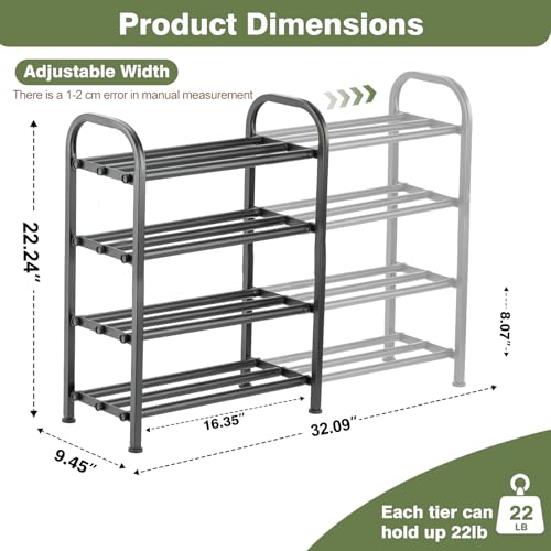 4-Tier Expandable Shoe Rack, Stackable and Adjustable Shoes Organizer Storage Shelf, Sturdy and Durable Metal Structure Free Standing Shoe Rack for Closet Entryway Doorway - color: 4-tier