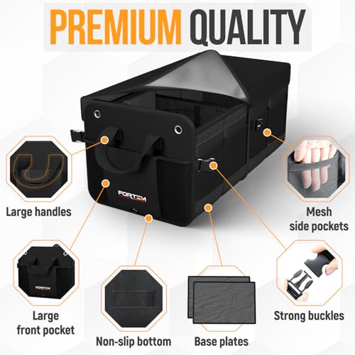 FORTEM Trunk Organizer For SUV Car Organizer and Storage, Multi-Compartment Storage Bag Car Accessories for Women Men, Perfect Christmas Gifts, 1680D Oxford, Non Slip Bottom, Straps, Soft Cover (50L) - color: Black, size: Standard (50L)