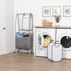 Neatfreak - 2 Tier Vertical Rolling Laundry Cart - Rolling Storage Cart On Wheels With 4 x Tote Hampers For Laundry, Towels, Blankets & Bathroom Organization - Quad Laundry Sorter