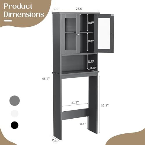 Walsunny Over Toilet Storage Cabinet, BathroomShelf Organizer Over Toilet, Washing Machine Box, Space Saver with Adjustable Decorative Racks（Gray） - color: Grey, style: 1 Open Shelf