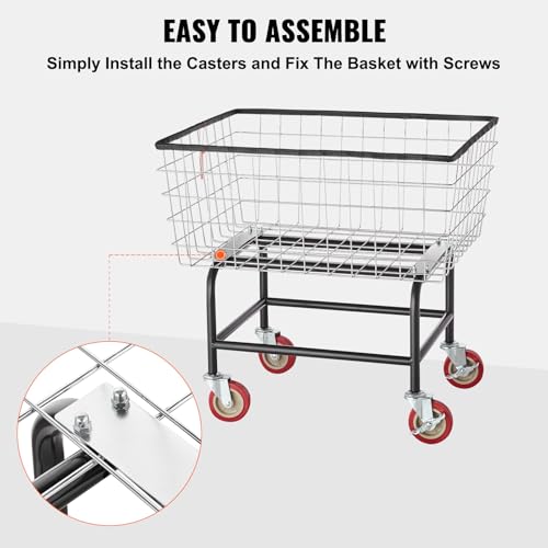 VEVOR Wire Laundry Cart, 2.8Bushel Wire Laundry Basket with Wheels, 26.7''x21.7''x26.4'' Commercial Basket Cart, Steel Frame with Chrome Finish, 4" Casters - size: 2.8 Bushel--26.7''x21.7''x26.4''