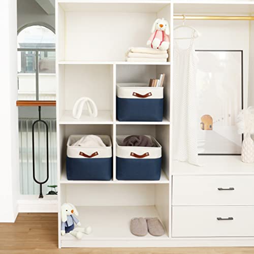 OrganiHaus Extra Large Fabric Storage Baskets for Shelves 3 Pack, 16x13in Closet Storage Bins, Canvas Baskets for Organizing, Linen Closet Organizers, Cloth Basket, Navy Blue/Off-White - color: Navy Blue / Off-White, size: Extra Large - 3pc