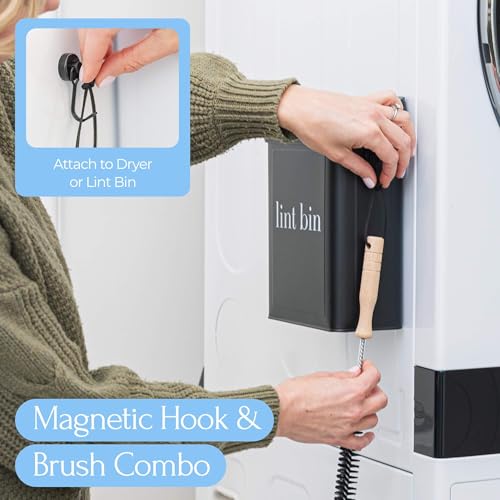 Magnetic Laundry Lint Bin for Dryer | Wall-Mounted Small Trash Can for Laundry Room | Includes Magnetic Hook & Lint Brush | Space-Saving Magnetic Laundry Trash Can | Matte Black - color: Matte Black