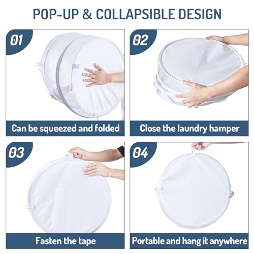 Seiritex Mesh Popup Laundry Hamper 115L Collapsible Laundry Basket Extra Large Capacity Foldable Clothing Storage Basket with Handles No Lid 26 H x 18 W x 18 L (White) - color: White-1