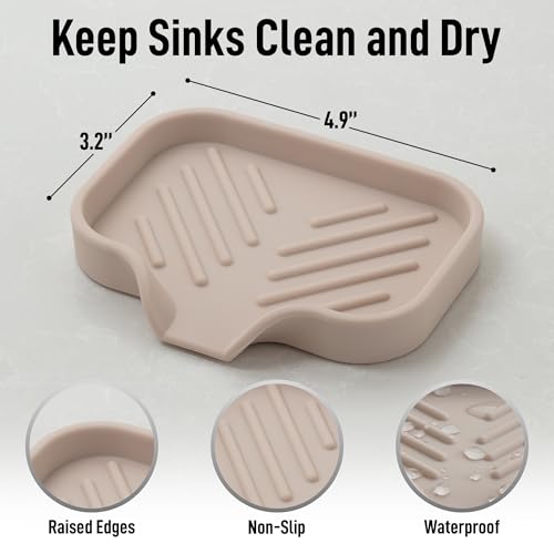 Zulay Kitchen Small Silicone Sponge Holder (4.9x3.3”) – Space-Saving Sink Organizer Tray for Sponge, Soap, Brush & More – Compact Non-Slip Dish for Kitchen & Bathroom (Ivory) - color: Ivory, size: Small (4.9x3.3)