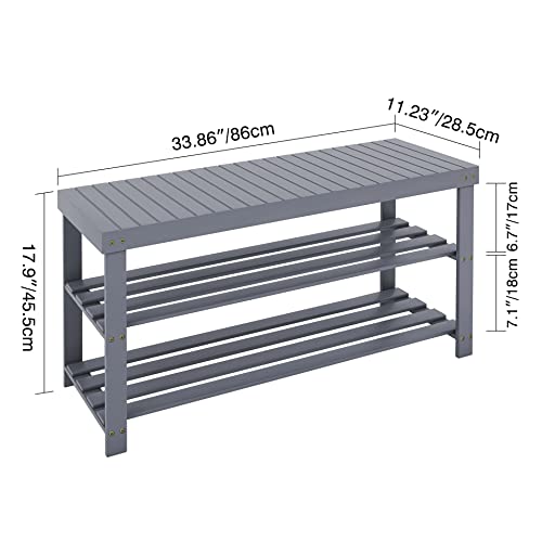 SMIBUY Bamboo Shoe Rack Bench, 3-Tier Shoe Organizer Storage Shelf for Entryway Hallway Bathroom Living Room (Grey) - color: Grey