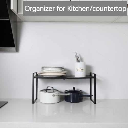 Expandable Cabinet Shelf Organizer Riser for Kitchen Pantry Cupboard Under Sink Countertop (black, 8.2’’D * 12.2-21.6’’W * 10.4’’H) - color: Black, size: 8.2''D * 12.2-21.6''W * 10.4''H
