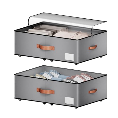 Under bed Storage With Wheels,Large Capacity 10 inches Height Storage Bins,Rolling Under bed Shoe Storage Containers,Under bed Storage Drawers for clothes & blankets - color: grey, size: 10inch height