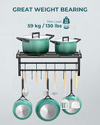 OROPY 23 Inch Wall Mounted Pot Rack Storage Shelf with 2 Tier Hanging Rails 12 S Hooks included, Ideal for Pans, Utensils, Cookware, Plant Black - size: 23.7 Inch