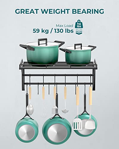OROPY 23 Inch Wall Mounted Pot Rack Storage Shelf with 2 Tier Hanging Rails 12 S Hooks included, Ideal for Pans, Utensils, Cookware, Plant Black - size: 23.7 Inch
