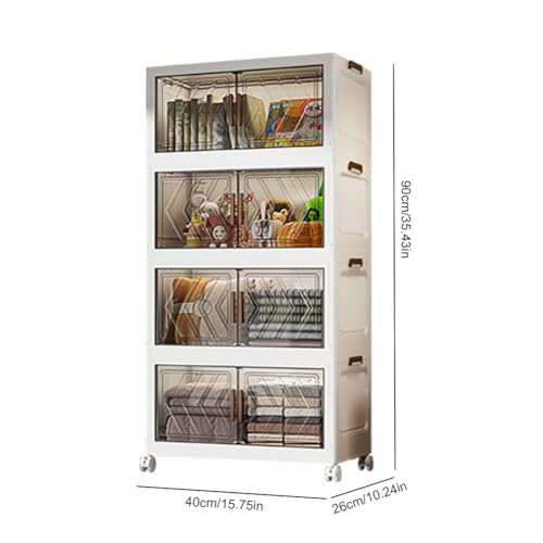 ETOYA 4-Tier Stackable Storage Bins with Lids, 23QT Stackable Closet Organizers and Storage with Wheels and Magnetic Doors, Foldable Plastic Storage Containers for Seasonal Clothes, Toys, Tools - color: Transparent