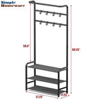 Simple Houseware Coat Rack with Storage Shelf, Freestanding Hall Tree with Hooks for Entryway, Bedroom, Office, Black Metal Clothes Hanger Stand for Coats, Hats, Jackets, Bags - Black - color: Black