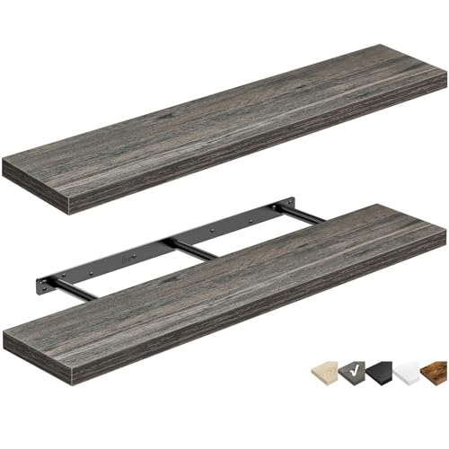 QEEIG Floating Shelves for Wall 47.2" Extra Long - Wall Mounted Shelf Bathroom Kitchen Living Room Bedroom Farmhouse Home Decor Display Bookshelf Large 47.2 x 9.3 inch Set of 2, Grey (008-120GY) - color: D. Grey, size: 47.2"