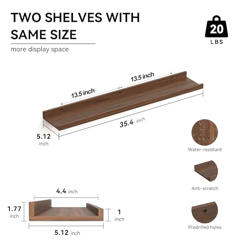 Boswillon 35.3 Inches Long Floating Shelves Wall Mounted, 2 Set Farmhouse Wall Shelf for Bedroom, Nursery Book Shelf with Lip, Picture Ledge Shelf for Decor Living Room Bathroom Kitchen - Walnut - color: Walnut, size: 35.4 In
