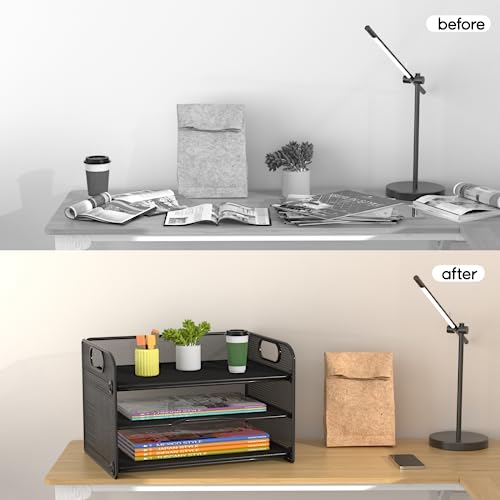 Samstar 3 Tier Letter Tray Paper Organizer with Handle, Mesh Desk Organizer Paper Sorter File Rack Shelves, Black - color: Black 3 Tier Pack of 1