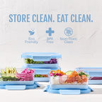 Ello Duraglass 3.4 Cup Meal Prep Sets 10Pc, 5 Pack Set- Glass Food Storage Container with Silicone Boot and Airtight BPA-Free Plastic Lids, Dishwasher, Microwave, and Freezer Safe, Halogen Blue - color: Halogen Blue with Boot, size: 3.4 Cup