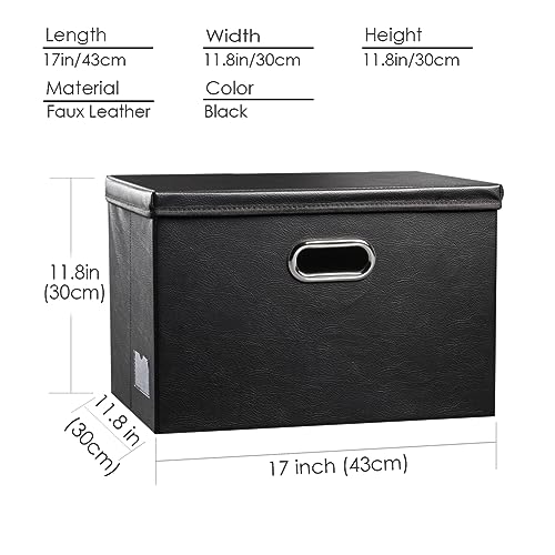 PRANDOM Large Foldable Storage Bins with Lids [3-Pack] Leather Fabric Collapsible Storage Boxes Organizer Containers Baskets Cube with Cover for Home Bedroom Closet Office Black(17.7x11.8x11.8) - color: Black, size: Large(3-Pack)