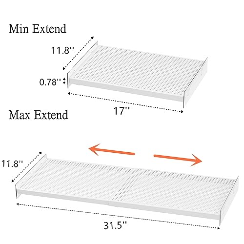 Slideep Adjustable Closet Storage Shelves with Seamless Sticker, Metal Expandable Wardrobe Shelves Organizer System for School Locker, Under Sink and Bathroom White (Large, 2Pack) - size: 11.8"D x 17"W