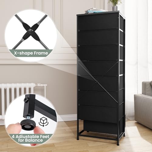 Crestlive Products Tall Dresser, 8-Drawer Fabirc Storage Tower, Chests of Drawers - Vertical Organizer Unit for Bedroom, Hallway, Entryway, Nursery, Closets - Steel Frame, Wood Top & Handles (Black) - color: Black, style: Narrow-8 Drawers