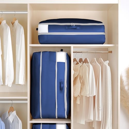 Comforter Storage Bag - Large Capacity Bedding Storage Bags Ultra Space Saving Self Compression Organizer, Washable Compression Bags for Storage Comforter Blanket Duvet, 4-Pack, Navy Blue - color: Navy Blue, size: 4 Packs