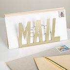 MyGift Mail Holder Organizer Countertop Modern Brass Metal with Cutout MAIL Lettering Design, Office Desktop Envelope and Document Storage Rack - color: Brass