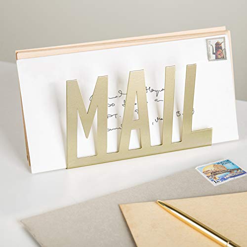 MyGift Mail Holder Organizer Countertop Modern Brass Metal with Cutout MAIL Lettering Design, Office Desktop Envelope and Document Storage Rack - color: Brass