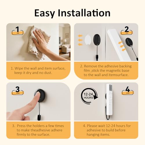 Magnetic Remote Control Holder with Security Cable Self-Adhesive Wall Mount, 3 Pack Silicone Organizer Retractable Anti-Loss Storage Wall Holder for TV, Fan and Air Conditioner Remote Control Black - color: 3 Black, size: Square