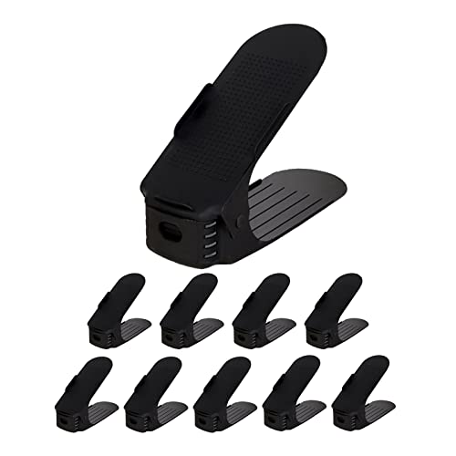 Adjustable Shoe Stacker, Stackable Shoe Slots Space Saver, Pack Adjustable Shoe Stacker Space Saver, Holder for Closet Organization, Black Shoe Slots Space