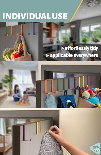 Menz Wreath Hanger Over Door Hooks – Set of 10, Colourful - Coat Hanger 3.6 cm (1.4") and 4.6 cm (1.8"), 2-Sided Towel Holder, Hooks for Hanging Clothes, Bags and Accessories - color: Multicolor