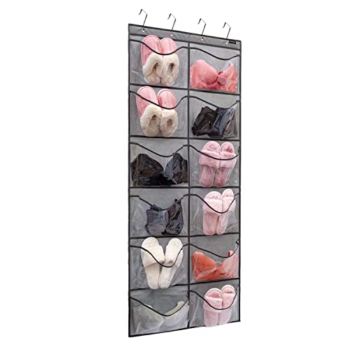 Extra Large Pockets Shoe Organizer Hanging Shoe Rack Organizer for Bedroom Shoe Storage Bathroom Shoe Holder with 12 Clear Pockets (12 Large Pockets-Grey) - color: 12 Large Pockets-Grey