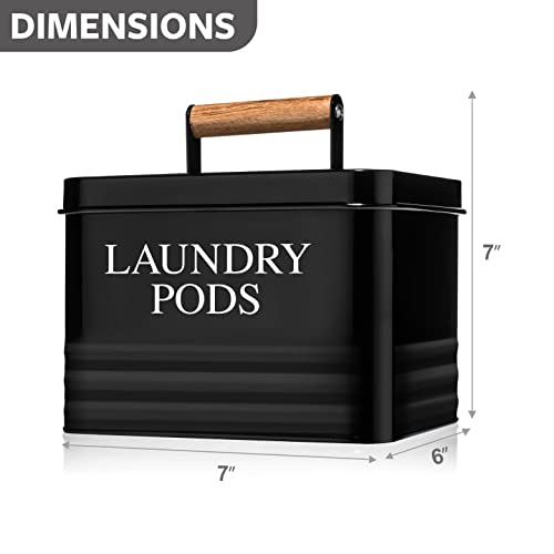 Calindiana Modern Farmhouse Metal Laundry Pods Holder with Lid - Space Saving Organization, Holds 81 Pods, Black - color: Black