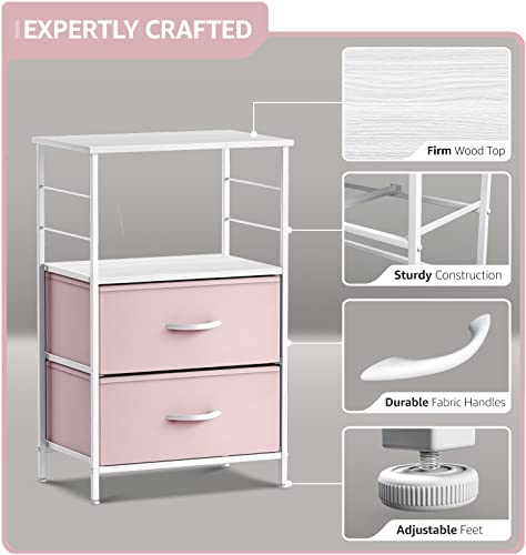 Sorbus 2 Drawer Shelf Storage Nightstand - Kids Bedside Furniture End Table Night Stand with Steel Frame Wood Top & Easy Pull Fabric Bins, Dresser & Chest for Home Bedroom Accessories Office & College - color: Pink, style: 2 Drawer
