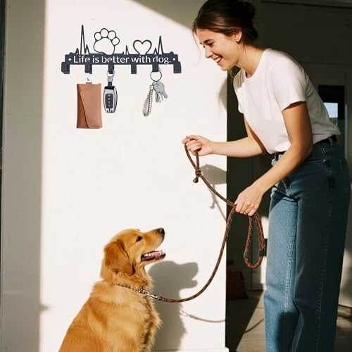 Key Holder Wall Mount with 6 Hooks, Dog Paw Key Rack Organizer for Entryway, Kitchen, Office - Rustproof, Waterproof - Easy Installation, Gift for New Homeowners - 9.8inch/25cm - color: Dog Paw