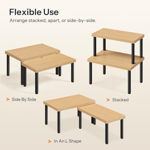 HOOBRO Cabinet Organizer Shelf, kitchen countertop organizer, Kitchen Storage, Spice Rack for cabinet, Stackable, Expandable, for Countertop,kitchen,cabinet, Black and Natural BN15TL01 - color: Natural+ Black
