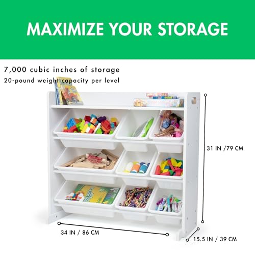 Humble Crew Toy Storage Organizer with 9 Removable Storage Bins for Kids Playroom, 3-Tier with Top Shelf Toddler Toy Organization, White/White - color: White
