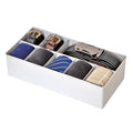 Plastic Belt Organizer, 10 Section Drawer Organizer for Storage Belt, Ties, Underwear and Socks, White Removable Dividers Storage Box for Closet Dresser Drawer, 12 x 6.2 x 3.1 Inch