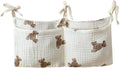 Bedside hanging bag for storing baby milk bottles and blankets - Baby diaper folding bed organizer bag - White teddy bear - color: white