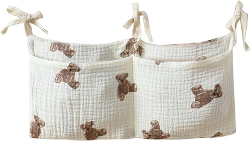 Bedside hanging bag for storing baby milk bottles and blankets - Baby diaper folding bed organizer bag - Brown - color: brown