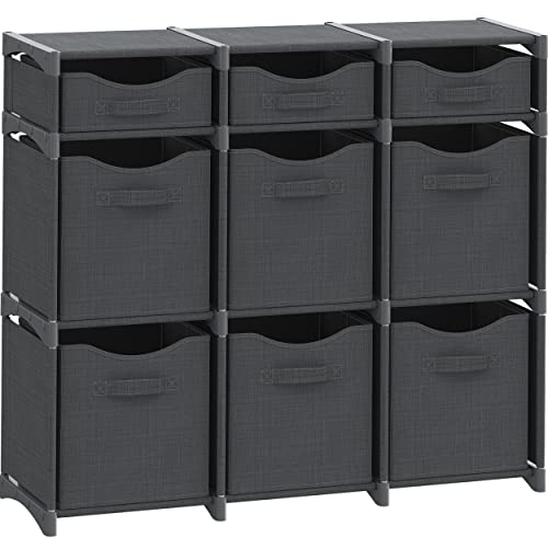 Cube Storage Organizer with Storage Bins Included - The Perfect Closet Organizers and Storage Solution. Includes 9 Storage Cubes, Great For Toy Storage, Closet Storage, Clothes Storage (Dark Grey) - color: Dark Grey, size: 9 Storage Cubes