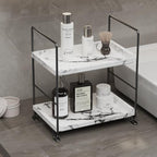 Kitchen Organizer,Small Spice Rack,Bathroom Organizer, Countertop Makeup Shelf Cosmetics Storage Display Rack Vanity Shelf,PP Imitation Marble Design,Tool-Less Install.(Black,2-Tier) - color: Imitation Marble,black
