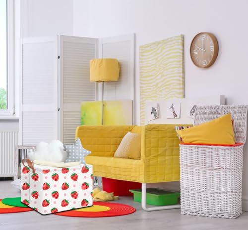 NTAOHAMPER Rectangular Storage Basket Empty, Storage Bin with Handles, Room Decor, Gift Basket, Book Box(Strawberry) - color: Strawberry