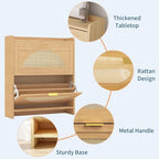 Patikuin Narrow Rattan Shoe Cabinet, 2 Semi-Circular Flip Doors Freestanding Shoe Storage Organizer, MDF Wooden Hidden Slim Shoe Rack for Entryway, Hallway, Foyer, Living Room - size: 2 Flip Drawers
