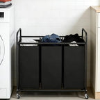 LINZINAR 3-Bag Laundry Basket, Black Laundry Hamper, 35.6 Gal(135 L) Laundry Sorter Cart Laundry Room Organization with Heavy Duty Rolling Lockable Wheels and Removable Bags - size: 3 Bags Black