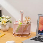 Marbrasse Mesh Desk Organizer, 360-Degree Rotating Multi-Functional Pen Holder, 4 Compartments Desktop Stationary Organizer, Home Office Art Supply Storage Box Caddy (Pink) - color: Pink