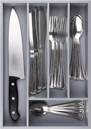 Pristine Bamboo 5-Slot Drawer Organizer - Kitchen and Utensil Organizer - Cutlery Tray - Flatware and Silverware Holder - Gray - color: Grey, size: 5 Slot
