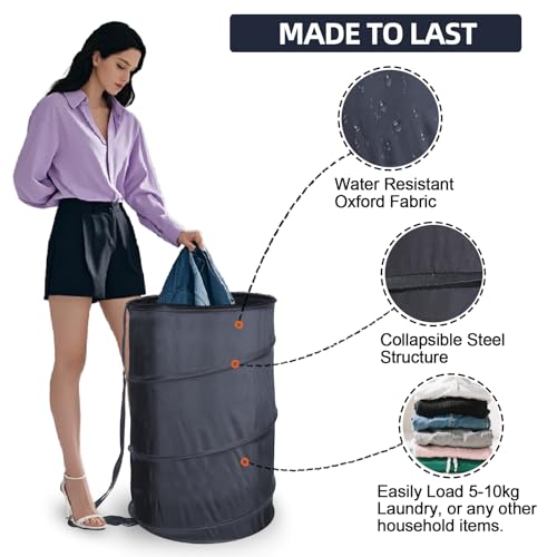 BATTOO Collapsible Laundry Baskets- Foldable Hamper for Laundry Extra Large Pop Up Laundry Hamper 107L with Long Straps Drawstring Clothes Hamper for Bathroom, Campout, Dorm or Travel Navy - color: Navy, size: 17.5"x27"