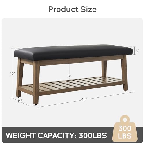 Zihanhome Entryway Bench, PU Leather Upholstered Shoe Benches for Bedroom, Ottoman Bench with Solid Wood Shelf, Storage Bench for Hallway, Living Room(Black) - color: Black
