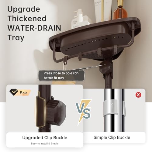 Corner Shower Caddy Tension Pole Brown Shower Caddy 18/8 Stainless Steel Rustproof 4 Tier Adjustable Shower Organizer Bathroom Shelves Storage Rack 32-122inch - color: Brown